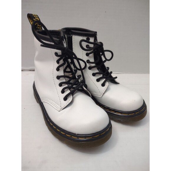 Dr. Martens White Leather Lace Up Boots Size 10 Little Girl's Side Zip 1460T - Picture 1 of 9